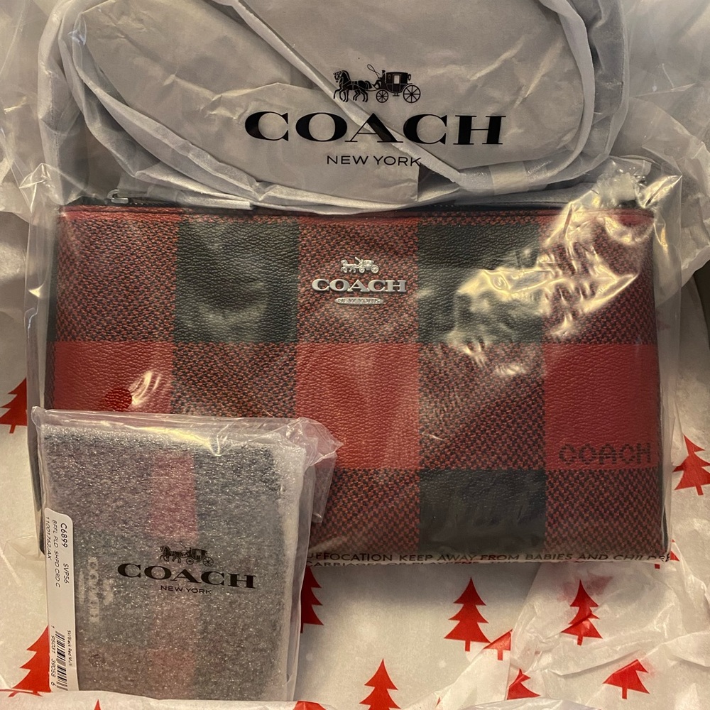 COACH crossbody purse and card case wallet Buffalo plaid. Brand New. Authentic